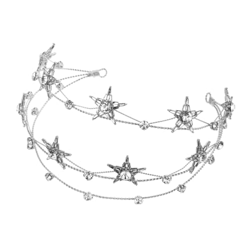 HAMPPLIES Rhinestone Fünf Sterne Haarreif Brautschmuck Silberfarben Hochzeitsdiadem für Prinzessinnen Festliche Anlässe und Cosplay von HAMPPLIES