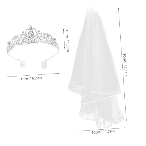 HAMPPLIES Rhinestone Tiara Silber Hochzeit Brautkrone Teiligem Brautschleier Damen Festliche Kopfbedeckung für Party Prom und Fotoshooting von HAMPPLIES