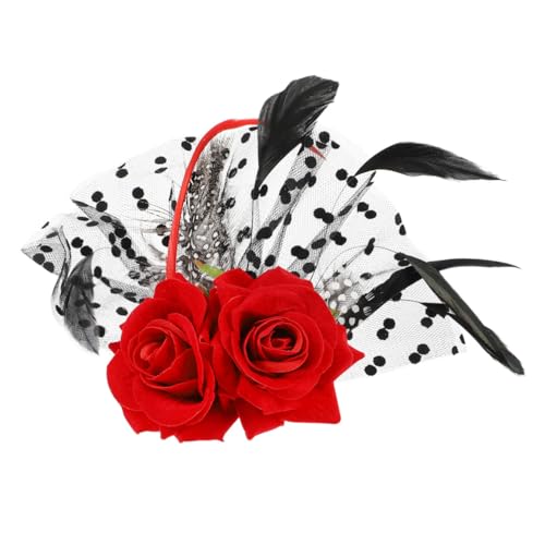 HAMPPLIES Roter Rosen Haarklammer Brautschmuck für Hochzeit Ball Halloween Party Blumige Haarnadel mit Spitzenmaterial Eleganter Haarschmuck für Braut Fest Gartenfeier von HAMPPLIES