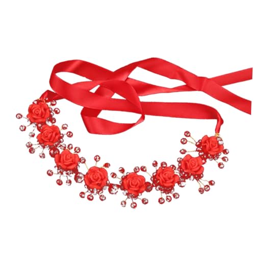 HAMPPLIES Rotes Braut Blumenkranz Haarschmuck Damen Leichter Kreativer Polymer Clay Haarreif Festliches Stirnband für Hochzeit Party Karneval und Fotoshootings von HAMPPLIES