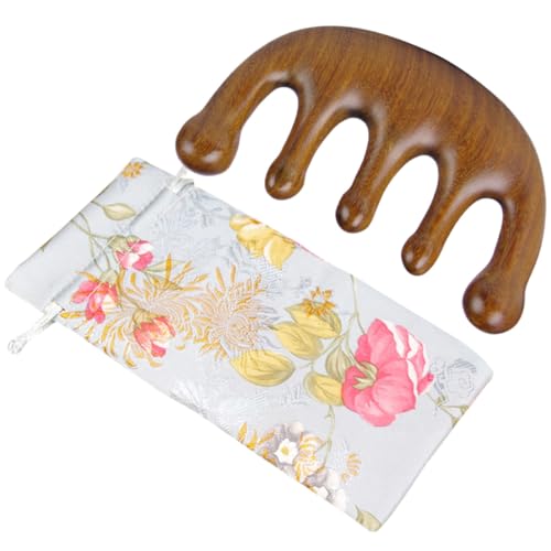 HAMPPLIES Sandelholz Massagekamm Breitzahnig Kopfhautmassage Natürlich Antistatisch Glatte Zähne Gesundes Haar Pflegend für Damen Herren mit Traditioneller Handwerkskunst von HAMPPLIES