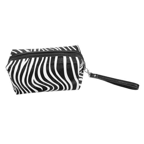 HAMPPLIES Schicke Kosmetiktasche aus Langlebigem PU Leder mit Zebramuster Geräumiger Organizer mit Fächern Multifunktional als Schmink und Reise Toilettenartikel Tasche für Damen Leicht und von HAMPPLIES