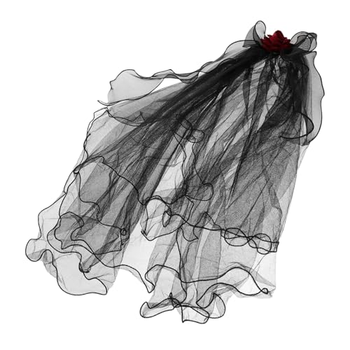 HAMPPLIES Schwarzer Schleier Für Halloween Mit Blumenkopfschmuck Aus Spitze Für Kostüme Als Toter Braut Partykopfschmuck Junggesellinnenabschied Gothic-accessoires Trauerbrautkostüm von HAMPPLIES