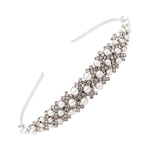 HAMPPLIES Silberfarbenes Braut Haarband mit Perlen und Funkelnden Strasssteinen Breites Stabiles Kopfschmuck Accessoire für Damen bei Hochzeit Party und Festlichen Anlässen von HAMPPLIES