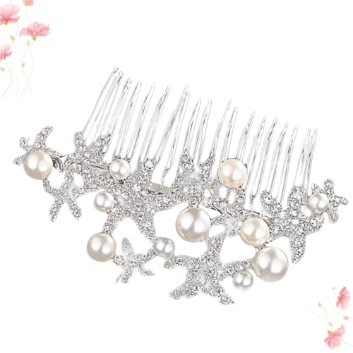 HAMPPLIES Silberner Haarkamm mit Strass Künstlichen Perlen und Seestern design Eleganter Brautschmuck für Hochzeit Party und Festliche Anlässe Einfacher Einsatz Stilvolle Kopfbedeckung für von HAMPPLIES