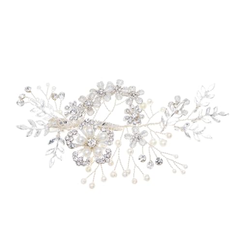 HAMPPLIES Silberner Haarklammer mit Strasssteinen und Künstlichen Perlen Eleganter Brautschmuck für Hochzeit Party und Festliche Anlässe Stabile Metallklemme Modischer Haarclip für Damen von HAMPPLIES