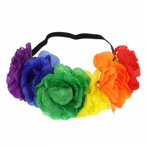 HAMPPLIES Simulierter Blumenhaarreif mit Elastischem Band Farbenfroher Regenbogen Flower Headband für Lgbt Pride Month Festival und Cosplay Party Damen Haarschmuck von HAMPPLIES