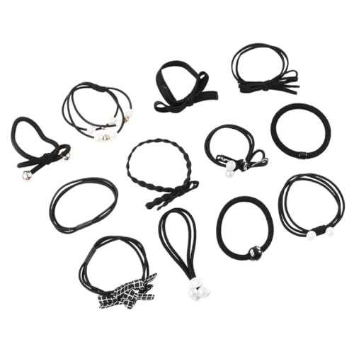 HAMPPLIES Teiliges Elastische Haarbänder mit Süßen Perlenbesatz Hochdehnbare Pferdeschwanzhalter in Schwarz Vielseitige Haarringe für Damen Mädchen Alltags und Freizeitlook von HAMPPLIES