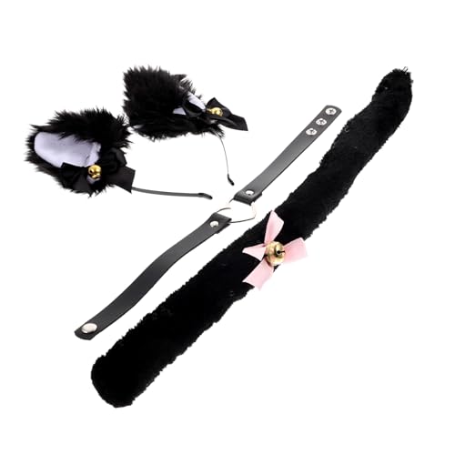 HAMPPLIES Teiliges Katzenohren haarreif Glöckchen Spitzen schleife und Verstellbarem Choker Leichtes Cosplay accessoire für Halloween Fasching Kostüm Mottopartys von HAMPPLIES