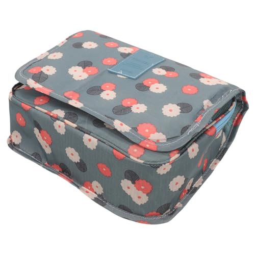 HAMPPLIES Tragbare Waschbeutel Für Damen Faltbare Kosmetiktasche Mit Aufhängung Für Toilettenartikel Multifunktionale Ordnungstasche Für Reisen Blaues Blumenmuster von HAMPPLIES