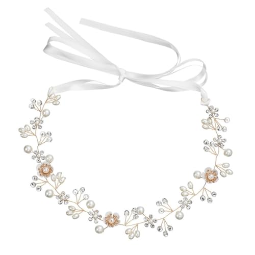 HAMPPLIES Verstellbares Haarband mit Perlen und Strassbesatz Blumendekor Damen Brautschmuck für Hochzeit Party Abendveranstaltung Eleganter Haarschmuck für Frauen und Mädchen von HAMPPLIES