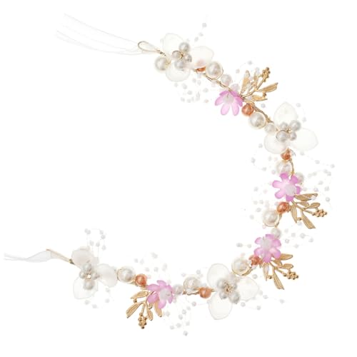 HAMPPLIES Vintage Braut Haarreif mit Perlen und Blumen Handgefertigtes Hochzeits Stirnband mit Band Kopfschmuck für Braut Verlobung und Festliche Anlässe von HAMPPLIES