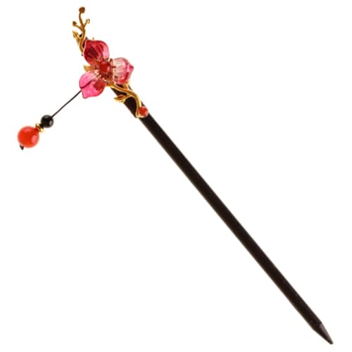 HAMPPLIES Vintage Chinesische Haarnadel aus Holz mit Blumenmotiv und Quaste Klassische Haarstäbchen für Duttfrisuren Fester Sitz und Dekoratives Haarschmuck accessoire für Damen von HAMPPLIES