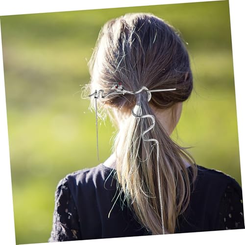 HAMPPLIES Vintage Haarnadel Silber Schlange mit Quaste Lange Haarspange Retro Haarstab Damen Haarschmuck Eleganter Haarkamm für Hochsteckfrisuren und Tägliches Styling von HAMPPLIES