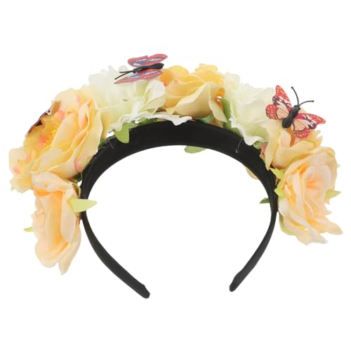 HAMPPLIES Vintage Schmetterling Haarreif mit Bunten Künstlichen Blumen Leichter Retro Stil für Halloween und Mexikanische Day Of The Dead Partys Cosplay Accessoire für Damen von HAMPPLIES