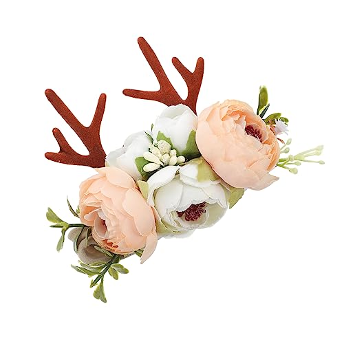 HAMPPLIES Weihnachtliches Rentier Geweih Haarband Elastisches Nylon Stirnband mit Blumen Festlicher Haarschmuck Mädchen Niedliches Elchgeweih Accessoire für Weihnachtsfeier und Karneval von HAMPPLIES