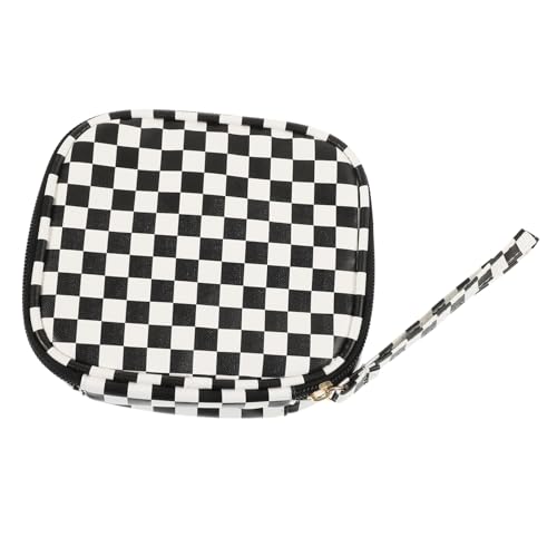 HAMPPLIES wasserdichte PU Kosmetiktasche mit Reißverschluss Kleine Perioden Tasche für Damen Tragbarer Tamponhalter und Münzbeutel in Karomuster Schwarz für Reise und Alltag von HAMPPLIES