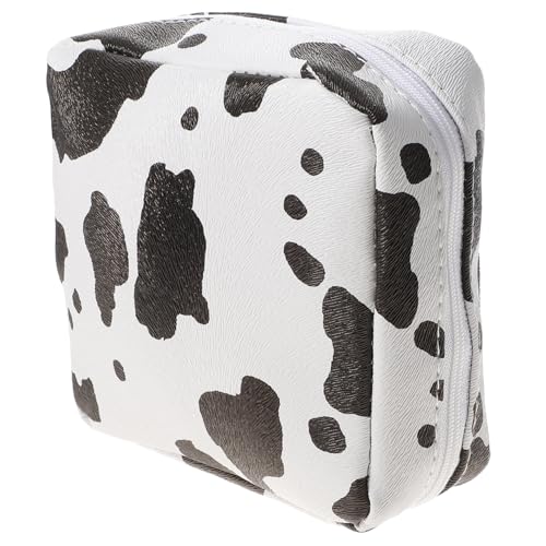 HAMPPLIES wasserdichte PU Periodentasche mit Kuhmuster Großer Tragbarer Organizer für Damen Multifunktionale Aufbewahrungstasche für Damenbinden Kosmetik und Kleingeld Kompakt und Praktisch von HAMPPLIES