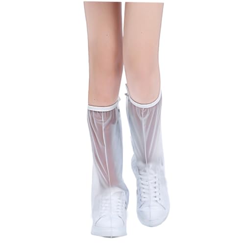 HAMPPLIES wasserdichte rutschfeste Schuhüberzieher für Herren und Damen Lange Strapazierfähige Überschuhe in Weiß Schützende Leichte Schuhschoner mit Praktischem Reißverschluss für Outdoor von HAMPPLIES