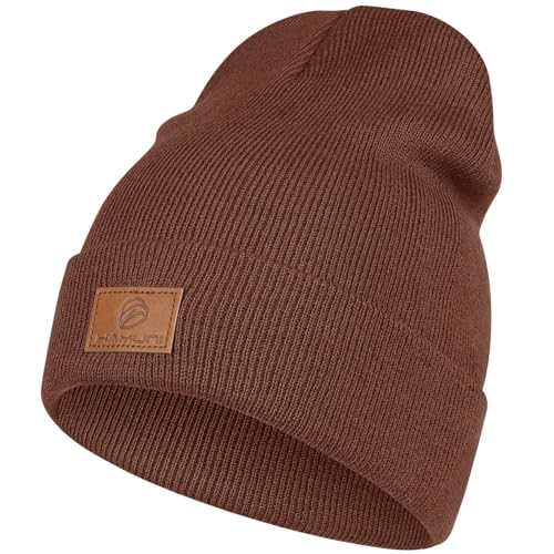 HAMUNI Beanie Mütze für Herren Damen, Klassische Wintermützen Bequem Atmungsaktiv Weich Acryl Beanie Hat Strickmütze Vintage Einfarbig Strick Bündchen Beanies Unisex (Karamell) von HAMUNI