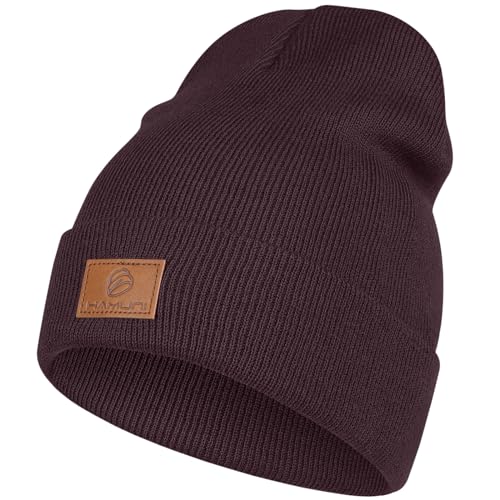 HAMUNI Beanie Mütze für Herren Damen, Klassische Wintermützen Bequem Atmungsaktiv Weich Acryl Beanie Hat Strickmütze Vintage Einfarbig Strick Bündchen Beanies Unisex (Roter Kaffee) von HAMUNI