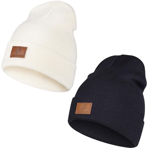 HAMUNI Beanie Mütze für Herren Damen, Klassische Wintermützen Bequem Atmungsaktiv Weich Acryl Beanie Hat Strickmütze Vintage Einfarbig Strick Bündchen Beanies Unisex (Schwarz+Weiß) von HAMUNI