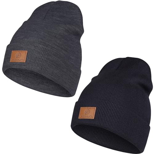HAMUNI Beanie Mütze für Herren Damen, Klassische Wintermützen Bequem Atmungsaktiv Weich Acryl Beanie Hat Strickmütze Vintage Einfarbig Strick Bündchen Beanies Unisex von HAMUNI