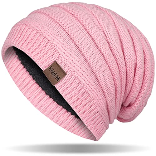 HAMUNI Mütze Damen, Atmungsaktiv Strickmütze Herren, Warme Wintermütze Damen, Street Style Slouch Beanie Mütze Herren, Klassische Unisex Winter Mütze mit Weichem Bequemem Fleece Innenfutter von HAMUNI