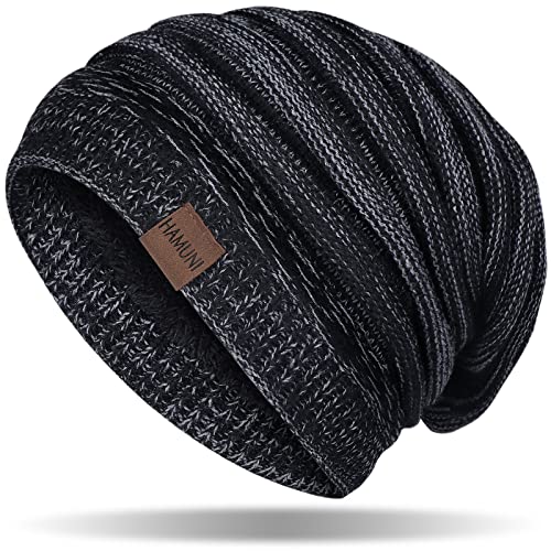 HAMUNI Mütze Damen, Atmungsaktiv Strickmütze Herren, Warme Wintermütze Damen, Street Style Slouch Beanie Mütze Herren, Klassische Unisex Winter Mütze mit Weichem Bequemem Fleece Innenfutter von HAMUNI