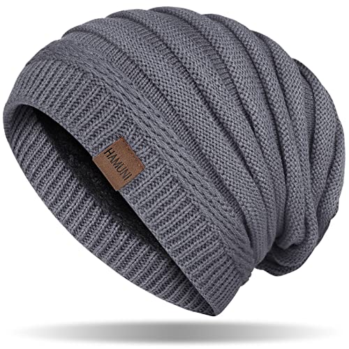 HAMUNI Mütze Damen, Atmungsaktiv Strickmütze Herren, Warme Wintermütze Damen, Street Style Slouch Beanie Mütze Herren, Klassische Unisex Winter Mütze mit Weichem Bequemem Fleece Innenfutter von HAMUNI