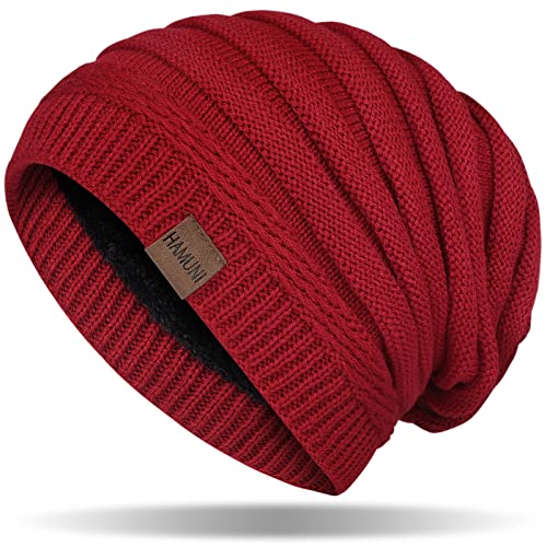 HAMUNI Mütze Damen, Atmungsaktiv Strickmütze Herren, Warme Wintermütze Damen, Street Style Slouch Beanie Mütze Herren, Klassische Unisex Winter Mütze mit Weichem Bequemem Fleece Innenfutter von HAMUNI