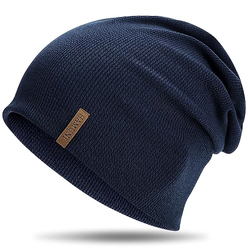 HAMUNI Mütze Damen - Dünne Slouch Beanie Mütze Herren - Leicht Weich Chemo Mützen - Atmungsaktiv Longbeanie - Elastisch Beanie Mütze Ideale für Alle Jahreszeiten (Dunkelblau) von HAMUNI