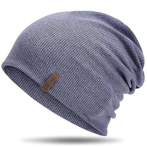 HAMUNI Mütze Damen Dünne Mütze Herren - Slouch Beanie Mütze - Leicht Weich Chemo Mütze - Atmungsaktiv Long Beanie - Elastisch Mütze - Ideale Beanie Mütze für Alle Jahreszeiten (Hellblau) von HAMUNI