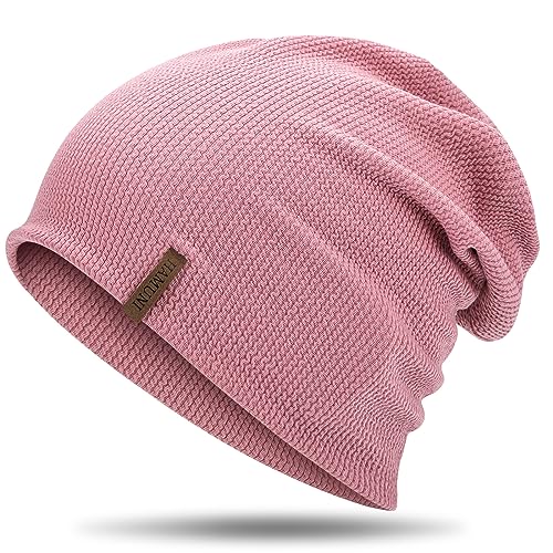 HAMUNI Mütze Damen Dünne Mütze Herren - Slouch Beanie Mütze - Leicht Weich Chemo Mütze - Atmungsaktiv Long Beanie - Elastisch Mütze - Ideale Beanie Mütze für Alle Jahreszeiten (Rosa) von HAMUNI