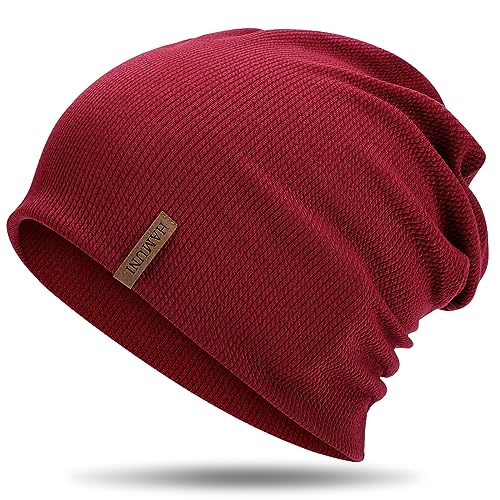 HAMUNI Mütze Damen Dünne Mütze Herren - Slouch Beanie Mütze - Leicht Weich Chemo Mütze - Atmungsaktiv Long Beanie - Elastisch Mütze - Ideale Beanie Mütze für Alle Jahreszeiten (Rot) von HAMUNI