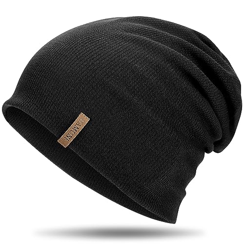 HAMUNI Mütze Damen Dünne Mütze Herren - Slouch Beanie Mütze - Leicht Weich Chemo Mütze - Atmungsaktiv Long Beanie - Elastisch Mütze - Ideale Beanie Mütze für Alle Jahreszeiten (Schwarz 01) von HAMUNI