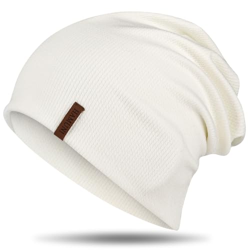 HAMUNI Mütze Damen - Dünne Slouch Beanie Mütze Herren - Leicht Weich Chemo Mützen - Atmungsaktiv Longbeanie - Elastisch Beanie Mütze Ideale für Alle Jahreszeiten (01Weiß) von HAMUNI