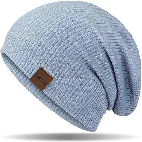 HAMUNI Mütze Damen Slouch Beanie Mütze Herren Elastisch Weich Bequem Jersey Mütze Klassische Mode Longbeanie perfekt für Frühling Herbst und Winter (Blau) von HAMUNI