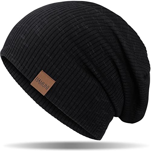 HAMUNI Mütze Damen Slouch Beanie Mütze Herren Elastisch Weich Bequem Jersey Mütze Klassische Mode Longbeanie perfekt für Frühling Herbst und Winter (Schwarz) von HAMUNI