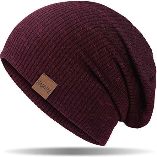 HAMUNI Mütze Damen Slouch Beanie Mütze Herren Elastisch Weich Bequem Jersey Mütze Klassische Mode Longbeanie perfekt für Frühling Herbst und Winter (Weinrot) von HAMUNI