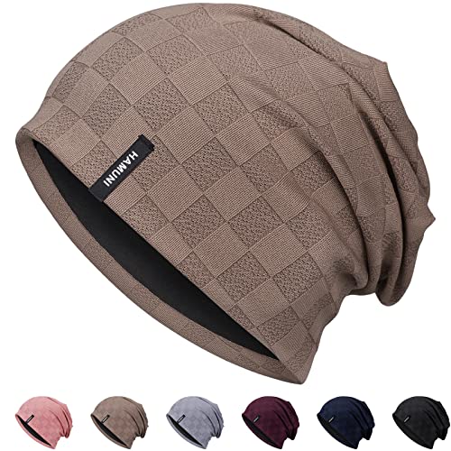 HAMUNI Slouch Beanie Mütze für Herren Damen, Dünne und Leichte Jacquard Jersey Beanies Chemo Kopfbedeckung Mützen Laufmütze Mütze Slouchy Baggy Beanie Unisex Flexible Klassische Winter Sommer Hüte von HAMUNI