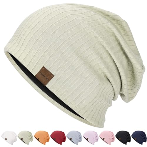 HAMUNI Slouchy Beanie Hip-Hop Weiche Leichte Laufende Beanie Mütze Atmungsaktivität Erwachsene Zwerg Hüte Chemo Cap Schädel Cap für Herren Damen (Hellgrün) von HAMUNI