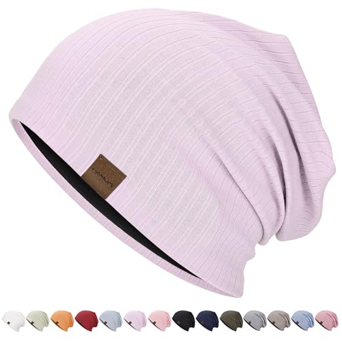 HAMUNI Slouchy Beanie Hip-Hop Weiche Leichte Laufende Beanie Mütze Atmungsaktivität Erwachsene Zwerg Hüte Chemo Cap Schädel Cap für Herren Damen (Hellviolett) von HAMUNI