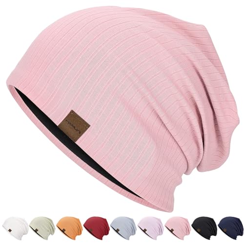 HAMUNI Slouchy Beanie Hip-Hop Weiche Leichte Laufende Beanie Mütze Atmungsaktivität Erwachsene Zwerg Hüte Chemo Cap Schädel Cap für Herren Damen (Korallenpulver) von HAMUNI