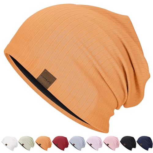 HAMUNI Slouchy Beanie Hip-Hop Weiche Leichte Laufende Beanie Mütze Atmungsaktivität Erwachsene Zwerg Hüte Chemo Cap Schädel Cap für Herren Damen (Kurkuma) von HAMUNI