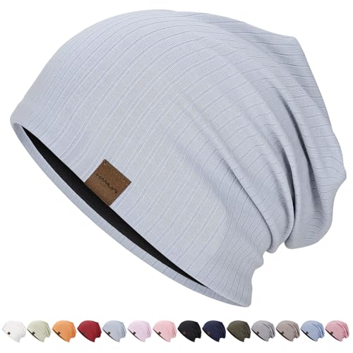 HAMUNI Slouchy Beanie Hip-Hop Weiche Leichte Laufende Beanie Mütze Atmungsaktivität Erwachsene Zwerg Hüte Chemo Cap Schädel Cap für Herren Damen (Nebelblau) von HAMUNI