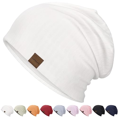 HAMUNI Slouchy Beanie Hip-Hop Weiche Leichte Laufende Beanie Mütze Atmungsaktivität Erwachsene Zwerg Hüte Chemo Cap Schädel Cap für Herren Damen (Weiß) von HAMUNI