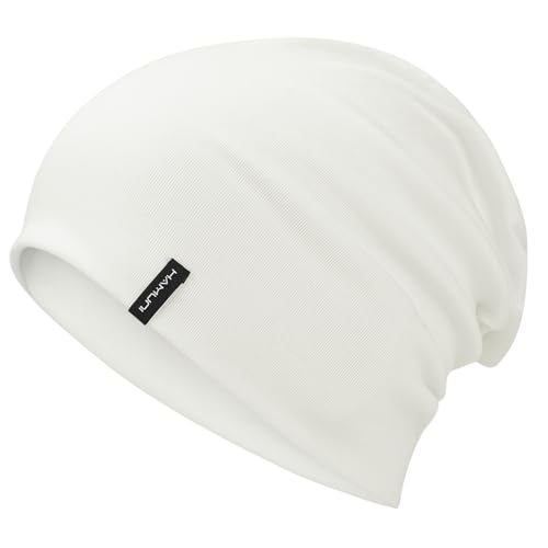 HAMUNI Slouchy Beanie Mütze Damen, Bequeme Baumwolle Mütze Herren, Doppellagige Weiche Winddichte Dünne Mütze, Klassische Modische Beanie Mütze Perfekt für den Alltag und Übergangszeiten (Weiß) von HAMUNI