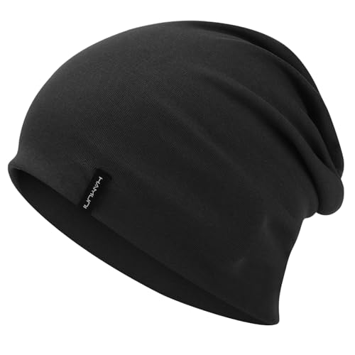 HAMUNI Slouchy Beanie Mütze Damen, Bequeme Baumwolle Mütze Herren, Doppellagige Weiche Winddichte Dünne Mütze, Klassische Modische Beanie Mütze Perfekt für den Alltag und Übergangszeiten (Schwarz) von HAMUNI