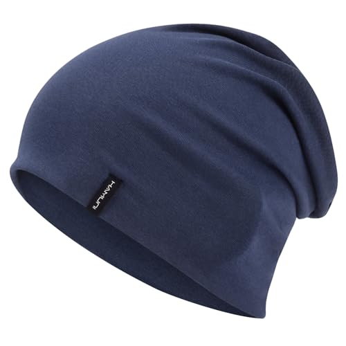 HAMUNI Slouchy Beanie Mütze Damen, Bequeme Baumwolle Mütze Herren, Doppellagige Weiche Winddichte Dünne Mütze, Klassische Modische Beanie Mütze Perfekt für den Alltag und Übergangszeiten (Blau) von HAMUNI
